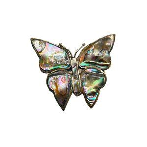 Vintage Butterfly Pin Brooch Abalone Shell Alpaca Mexico Silver Shell Wings
